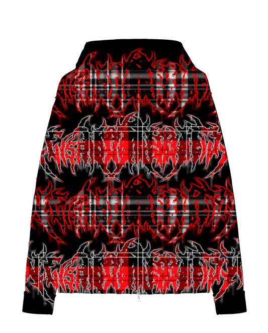 RED PLAID LOGO ZIP