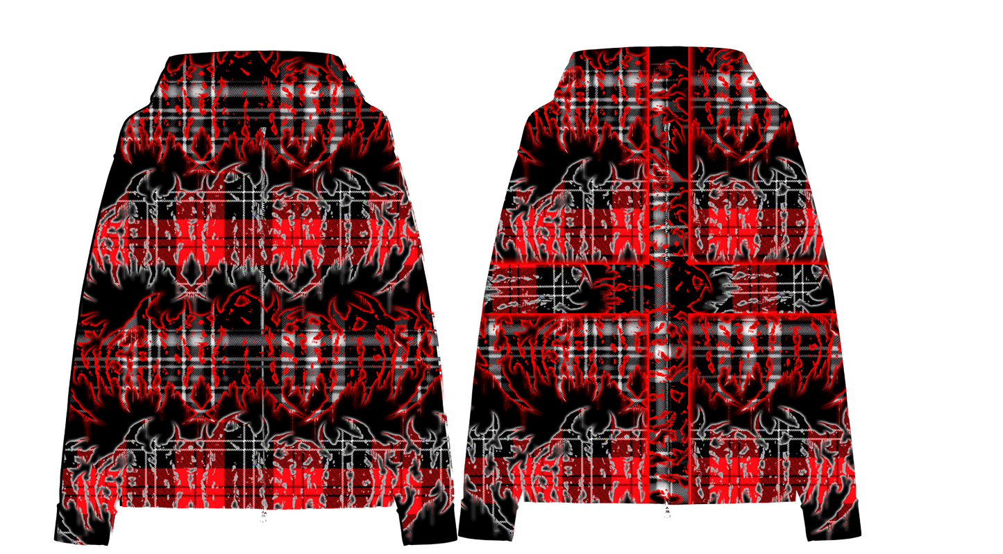 RED PLAID LOGO ZIP